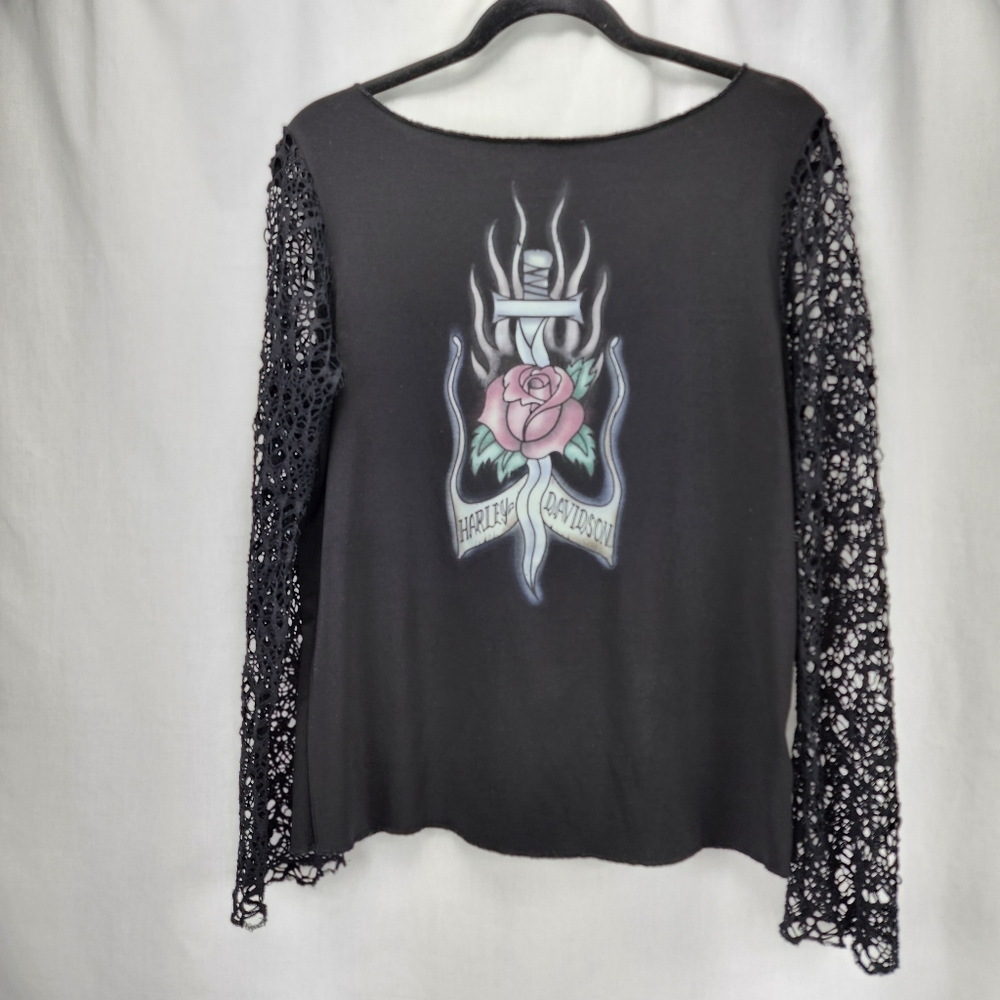 Harley-Davidson Women's Black Top with Lace Sleeves